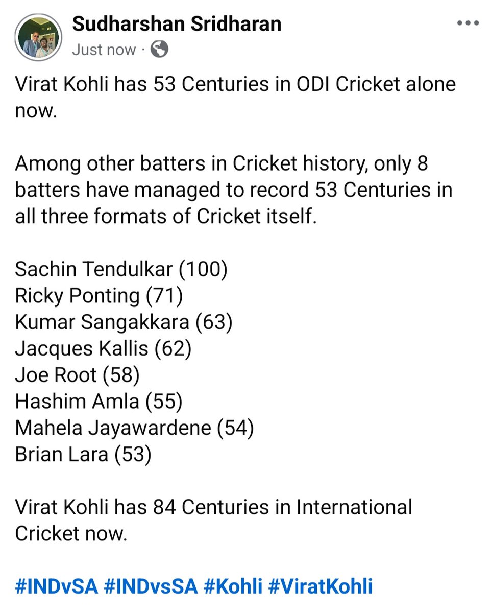 sudharshansrid1's tweet image. Virat Kohli has 53 Centuries in ODI Cricket alone now

Among other batters in Cricket history, only 8 batters have managed to record 53 Centuries in all three formats of Cricket itself

Virat Kohli has 84 Centuries in International Cricket now

#INDvSA #INDvsSA #Kohli #ViratKohli
