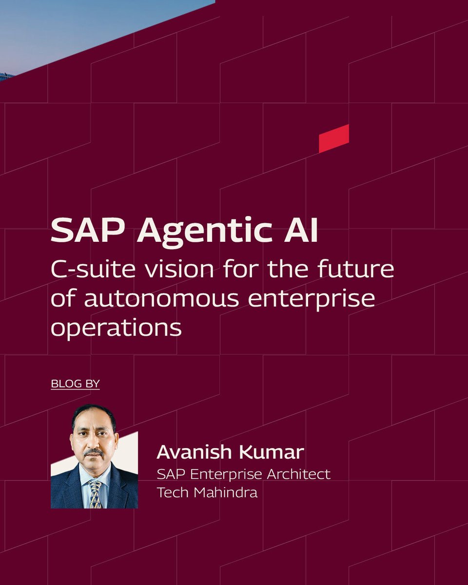 tech_mahindra's tweet image. The future of #AI is agentic.

#AgenticAI marks a paradigm shift, powered by emerging chain-of-thought reasoning in enterprise applications.

Read this blog by Avanish kumar, SAP Enterprise Architect at Tech Mahindra, to discover what CxOs expect as they adopt Agentic AI to…