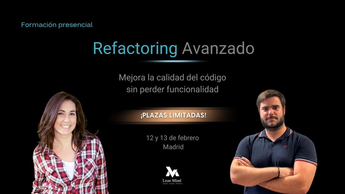 💫Refactorizar no es solo técnica:
es ganar confianza para intervenir en código heredado sin miedo😉

Volvemos a Madrid con una formación práctica de la mano de <a href="/Marietait3/">María Soria Durá</a> y <a href="/jotamusik/">Jorge</a> ✨

Plazas limitadas y precio reducido unos días. ¡No te lo pierdas!

rebrand.ly/q41s6fd