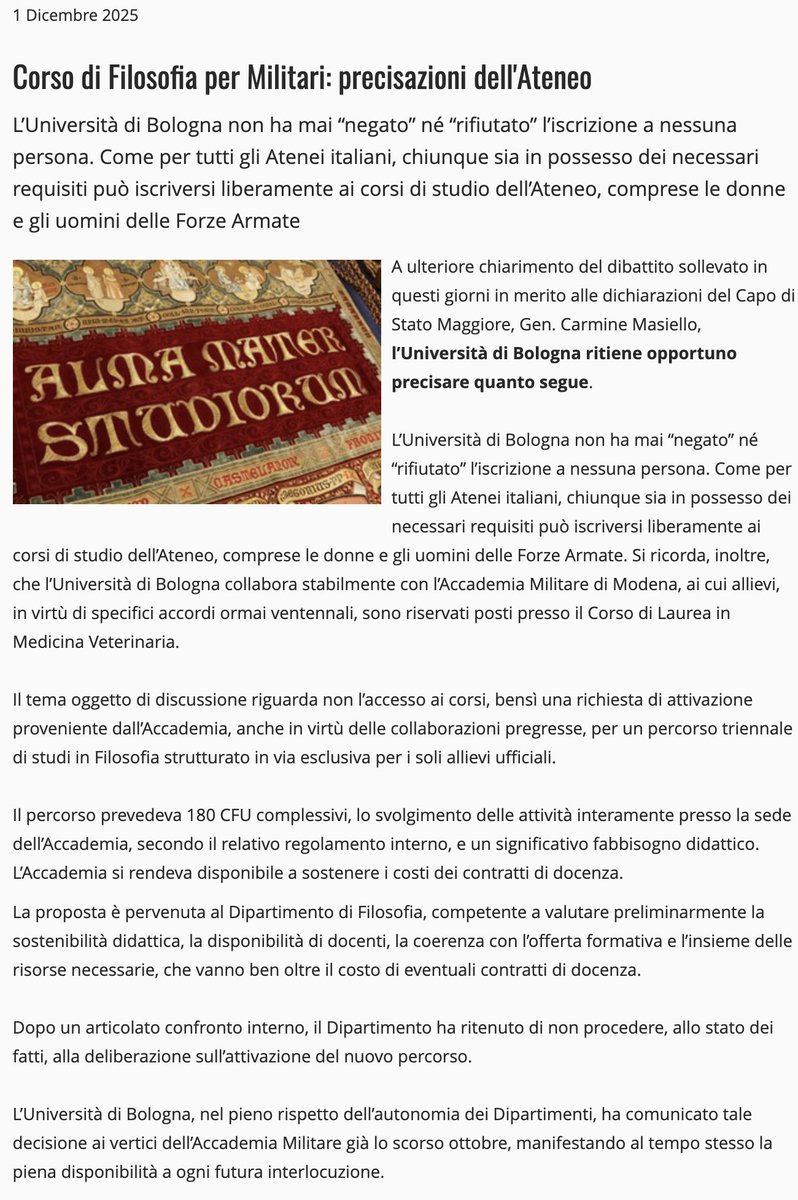 scafato's tweet photo. @Marcolisei Tutti si possono iscrivere all'università,l'esercito lo fa da sempre,risulta.Che dire delle smentite?Creare e amplificare casi inesistenti,presunte negazioni,ignorando le prerogative delle istituzioni,la loro autonomia pare nei fatti più mortificante i valori della Costituzione https://t.co/ZSkWppGn9h