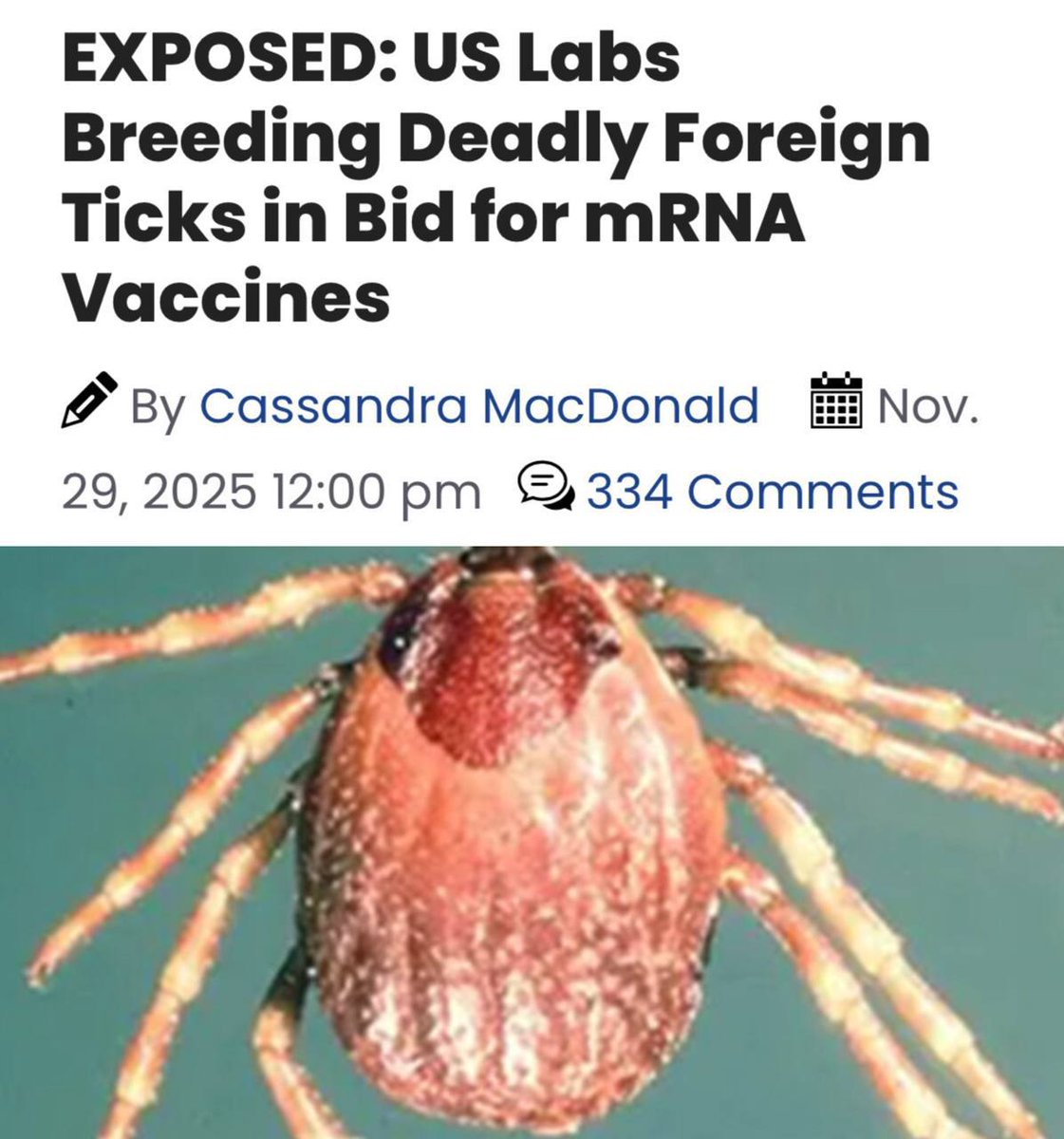 iluminatibot's tweet image. U.S. government-funded labs are actively breeding colonies of exotic Hyalomma ticks imported from Africa to study Crimean-Congo Hemorrhagic Fever with a 30% mortality rate.