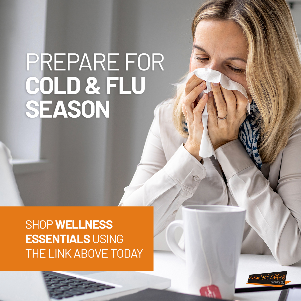 Keep Your Workplace Healthy This Winter🦠

Cold and flu season is here, let's work together to stop germs from spreading.

✅ Wash your hands frequently
✅ Wipe down shared surfaces
✅ Cover coughs and sneezes

Shop our range of essentials: compleatofficesolutions.co.uk

#StopTheSpread