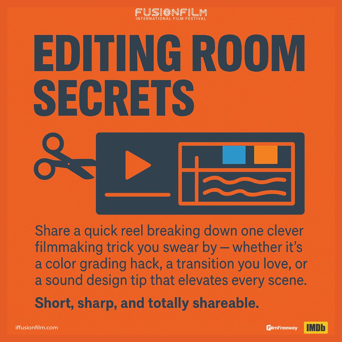 fusionfilmiff's tweet image. 🎬 Editing Room Secrets
Got a go-to trick that transforms your scenes — a grading hack, a killer transition, or a sound tweak that changes everything? Share your magic below and inspire fellow creators! ✂️✨ 
#FilmmakingTips #EditingWorkflow