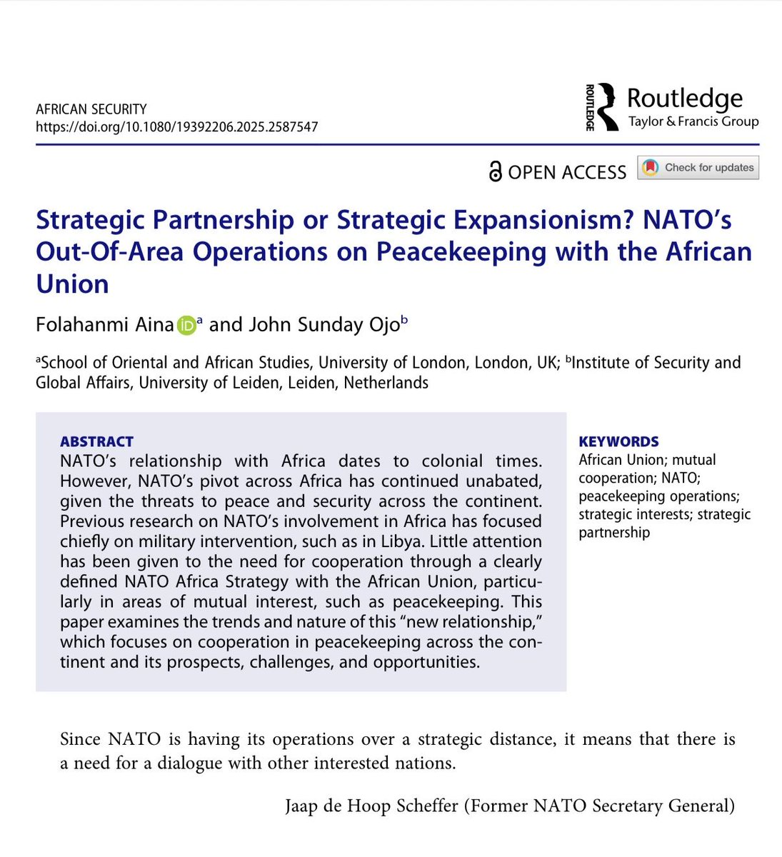 SOASDevelopment's tweet image. A much-needed analysis from our colleague @folanski and John Sunday Ojo from @UniLeidenNews. This publication adds fresh perspective to ongoing debates on peacekeeping, interregional security cooperation, and Africa’s evolving strategic landscape. Well done on a significant…
