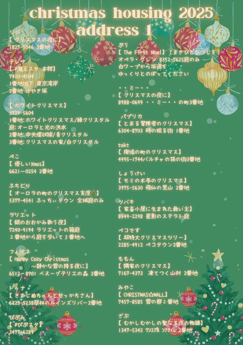 cafejijidq10's tweet photo. 【クリスマスハウジング住所録】修正版 https://t.co/sgVobrvRIl