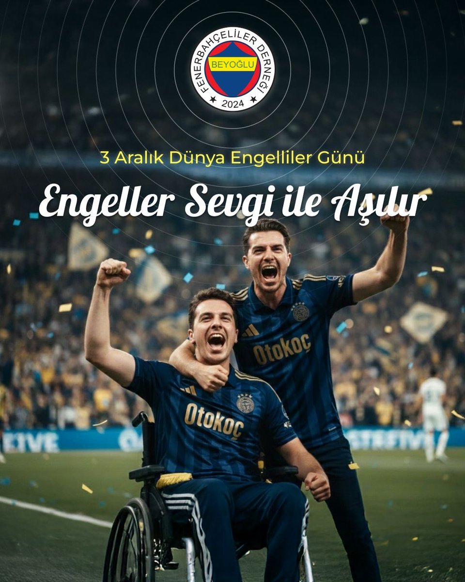 Engeller sevgi ile aşılır.
3 Aralık Dünya Engelliler Günü’nde, Beyoğlu Fenerbahçeliler Derneği olarak kapsayıcı ve dayanışma dolu bir toplum için yan yanayız. 💛💙