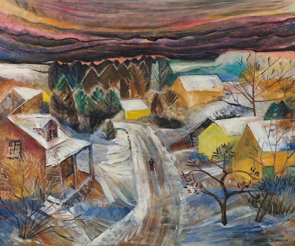 womensart1's tweet photo. Village in Winter, c.1950 by Marguerite Zorach, US Fauvist painter #WomensArt https://t.co/PQfi2ZHgi0