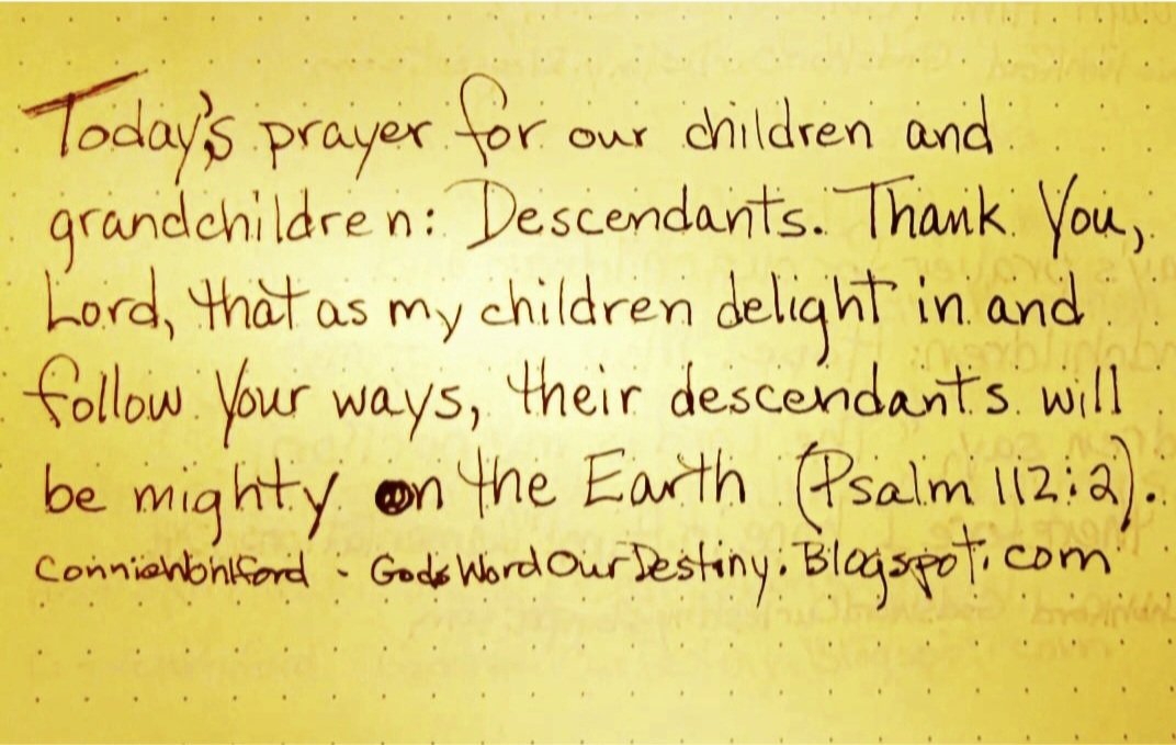 wohlford_connie's tweet photo. Today for our #children and #grandchildren: descendants. 

#descendants #followGod #delightinGodsWays #mighty #mychildrenschildrenschildren #delight #psalm #Earth #GodsWordOurDestiny #GodsWays  #prayforchildren #Psalms https://t.co/ah2scQ4qck
