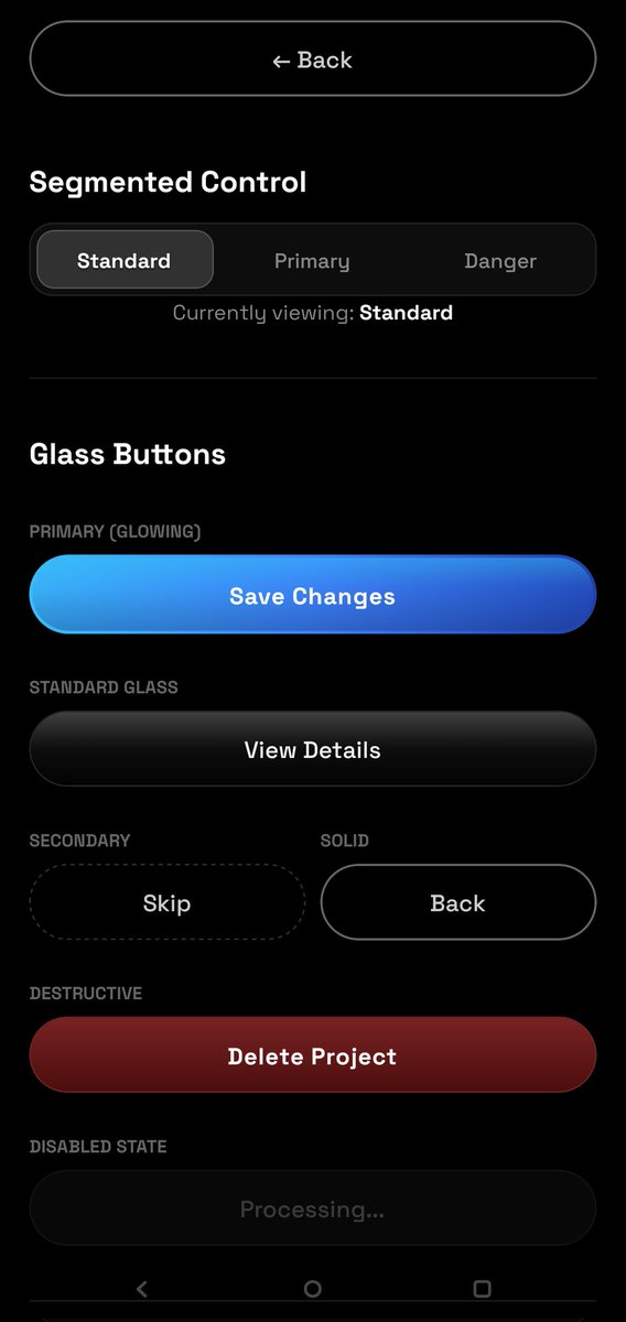 webSpyderDev's tweet image. #buildinpublic #reactnativeapp 
Day 2!
1. Buttons and Tab Components ✅
2. Individual components Showcase page ✅
3. List all components menu page ✅

- building &quot;SpyderUI&quot; - an easy to use (copy/paste) components, for making react native developers life easy 🚀✨