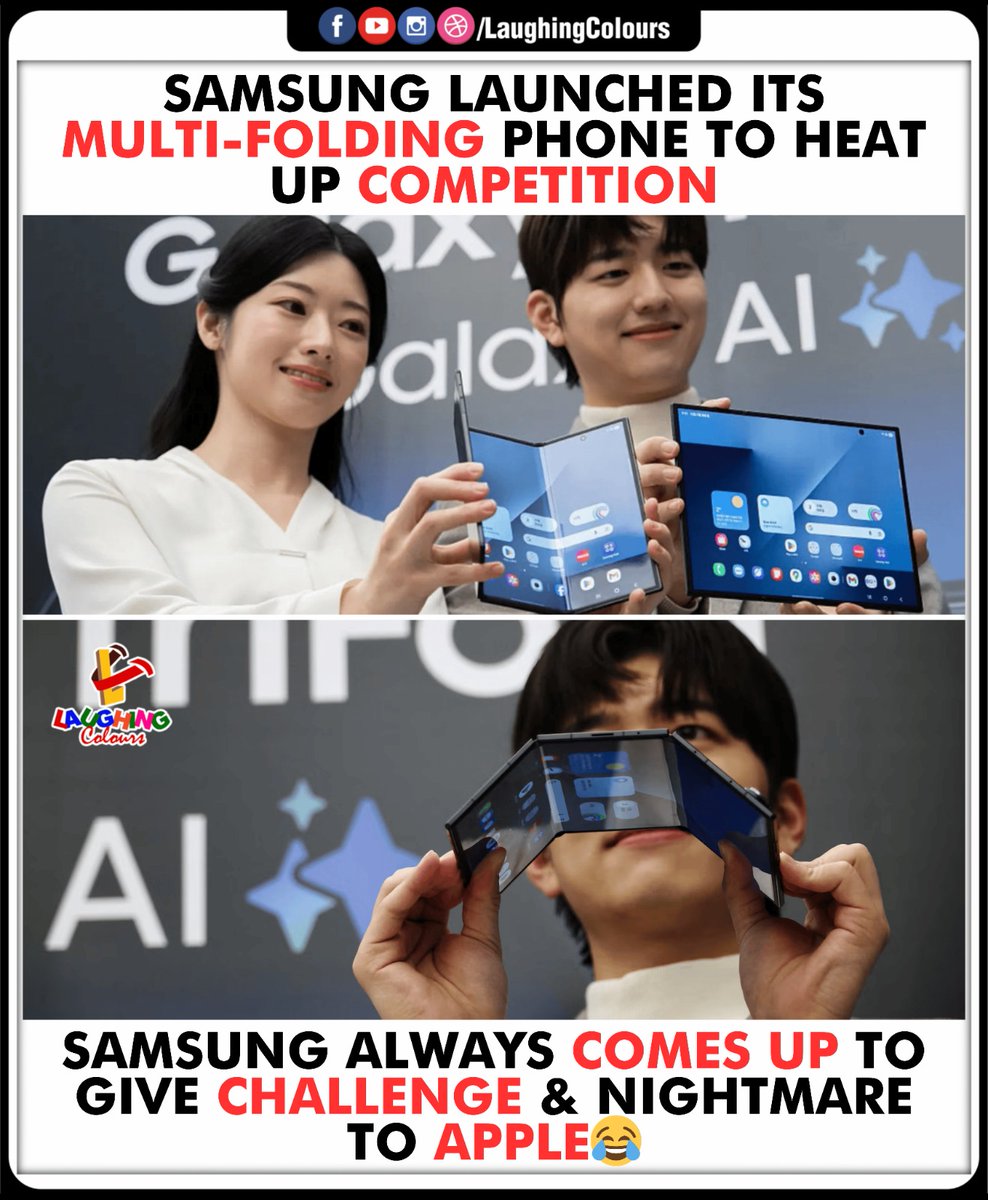 LaughingColours's tweet image. Samsung unveils multi-fold phone 📱

#Samsung #FoldablePhone #TechLaunch #Innovation #GadgetNews #TrendingTech