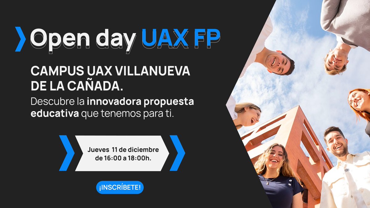 uaxuniversidad's tweet image. Te esperamos en nuestro campus de Villanueva de la Cañada para descubrir de cerca todo lo que ofrecen los Grados Superiores de UAX FP. Conoce nuestras instalaciones y explorar las oportunidades académicas. 

Inscríbete 👉uax.com/eventos/open-d…

#UAXFP  #OpenDay
