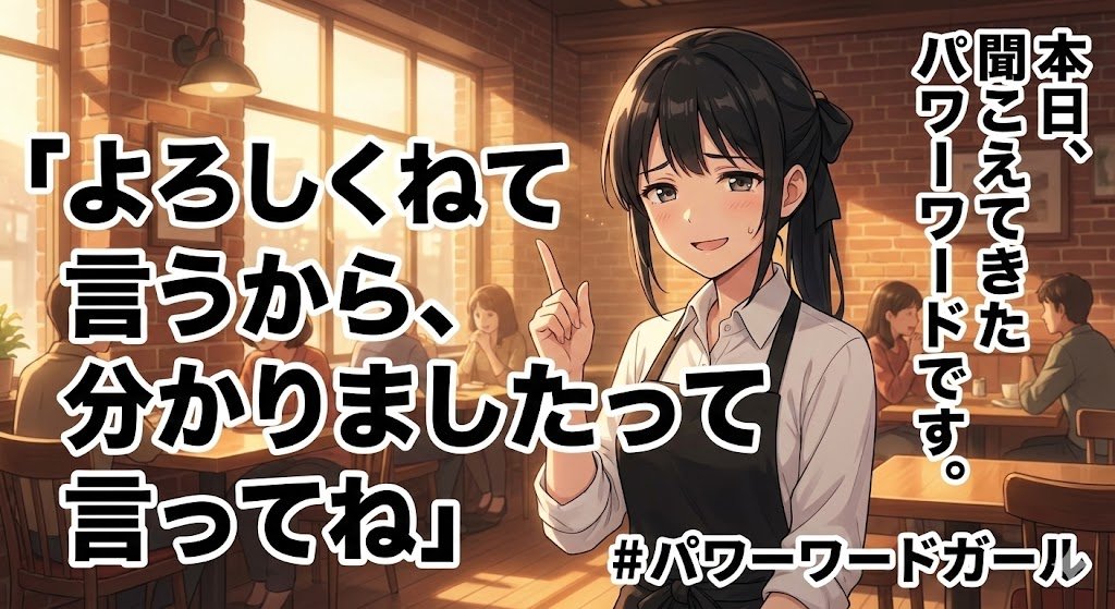 fumokmm's tweet photo. #パワーワードガール
本日、聞こえてきたパワーワードです。
「よろしくねって言うから、分かりましたって言ってね」 https://t.co/0BPJ6Vvl6x