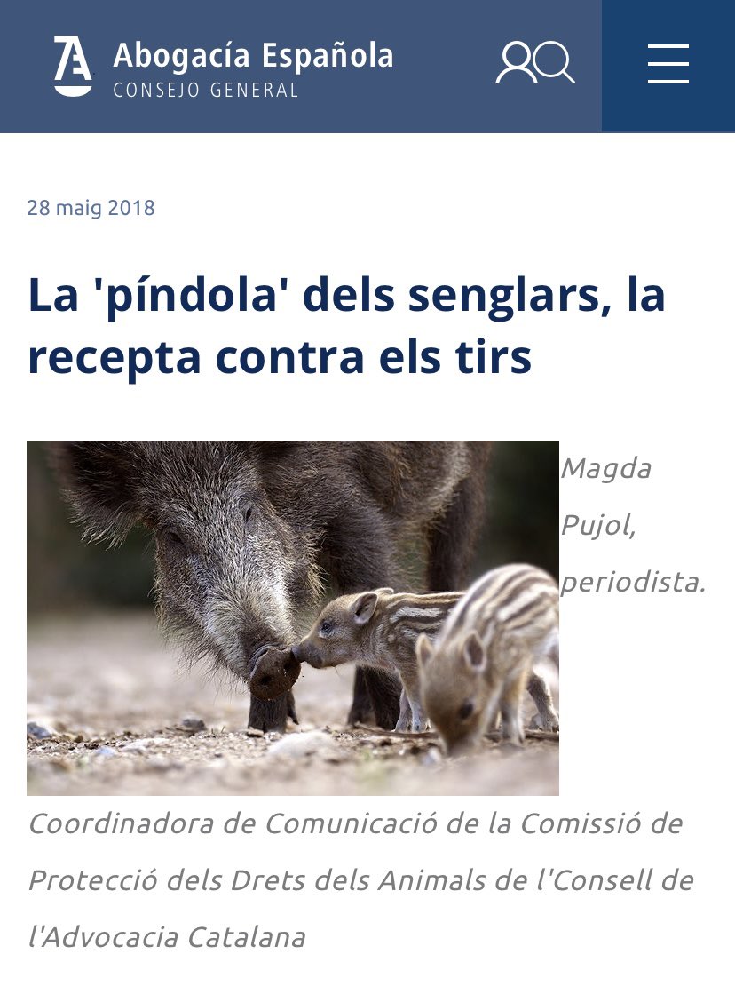 Avui més que mai és vigent aquest article de 2018 a <a href="/Abogacia_es/">Abogacía Española</a> . Quant major és el control poblacional efectiu, menor és el risc d’emergències veterinàries. És ciència i sentit comú!
🐗💉📲⤵️
abogacia.es/ca/publicacion…