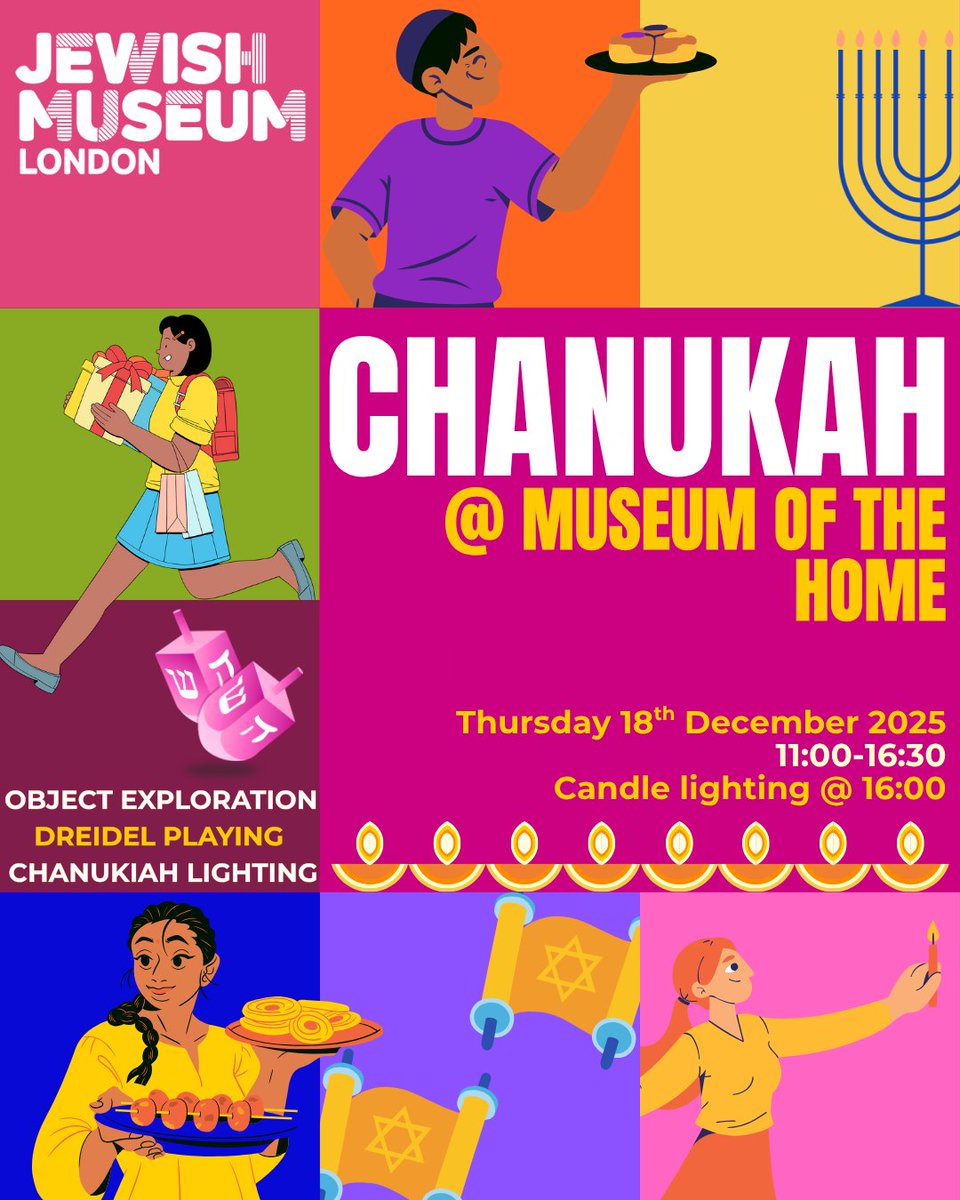 JewishMuseumLDN's tweet photo. Join us at @MuseumoftheHome  for object exploration, dreidel playing, and Chanukiah lighting! 
Explore a 1913 Jewish tenement flat, decorated for Chanukah, and buy Rinkoff’s doughnuts! https://t.co/RDpLjX0bg8