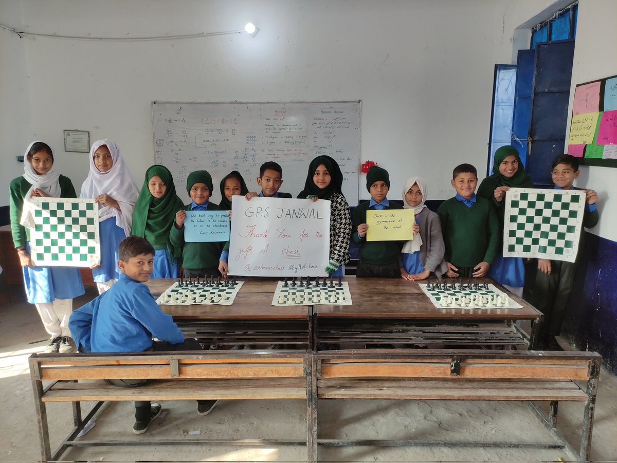 salmanchess's tweet photo. The Gift of Chess sets have been delivered to Govt Primary School Janwal and Govt Primary School Thatthi Mughlan in Jhelum district. The students are thrilled and grateful for the precious gift. Thank you to everyone involved!  
#Chess #Pakistan
#ChessInSchools #EducationForAll https://t.co/p0FJCO76Es