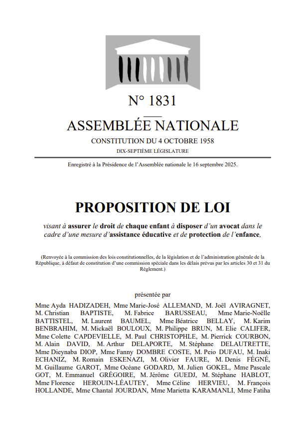 🏛️ Le CNB salue l’adoption en commission des lois de l’Assemblée nationale de la PPL garantissant à chaque enfant le droit à un avocat en assistance éducative et protection de l’enfance. Première étape d’un combat de conviction mené de longue date par le CNB, grâce au travail