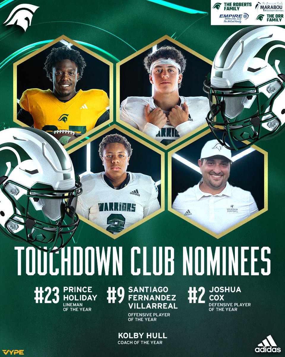 Four Warriors have been nominated for the Touchdown Club awards! Proud of the work these guys put in every day.
#WarriorNation #B3RD #TXHSFB