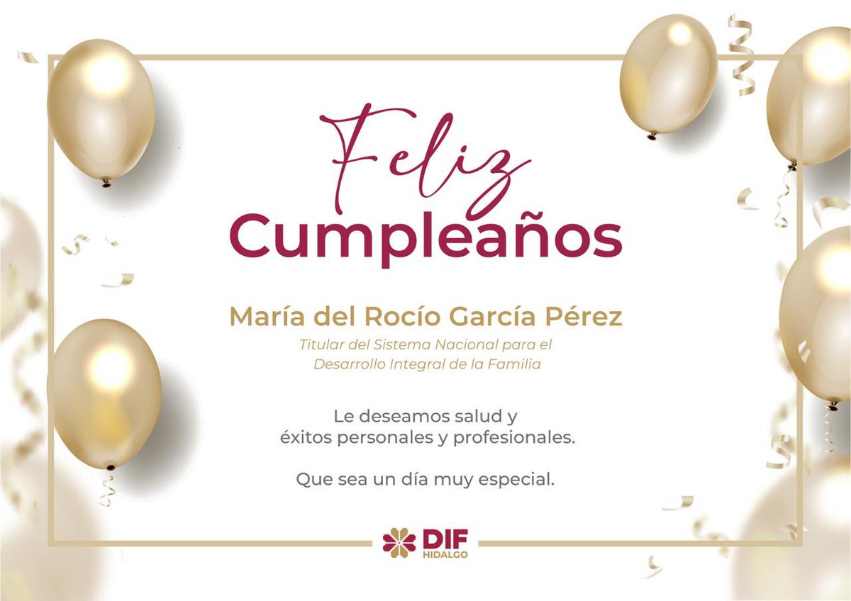 difhgo's tweet image. En nombre de #LaFamiliaDIFH, enviamos una felicitación especial a María del Rocío García Pérez, titular del @DIF_NMX . Que este nuevo año de vida esté lleno de salud, alegrías y grandes momentos. ¡Un abrazo con cariño! 🎂💗✨