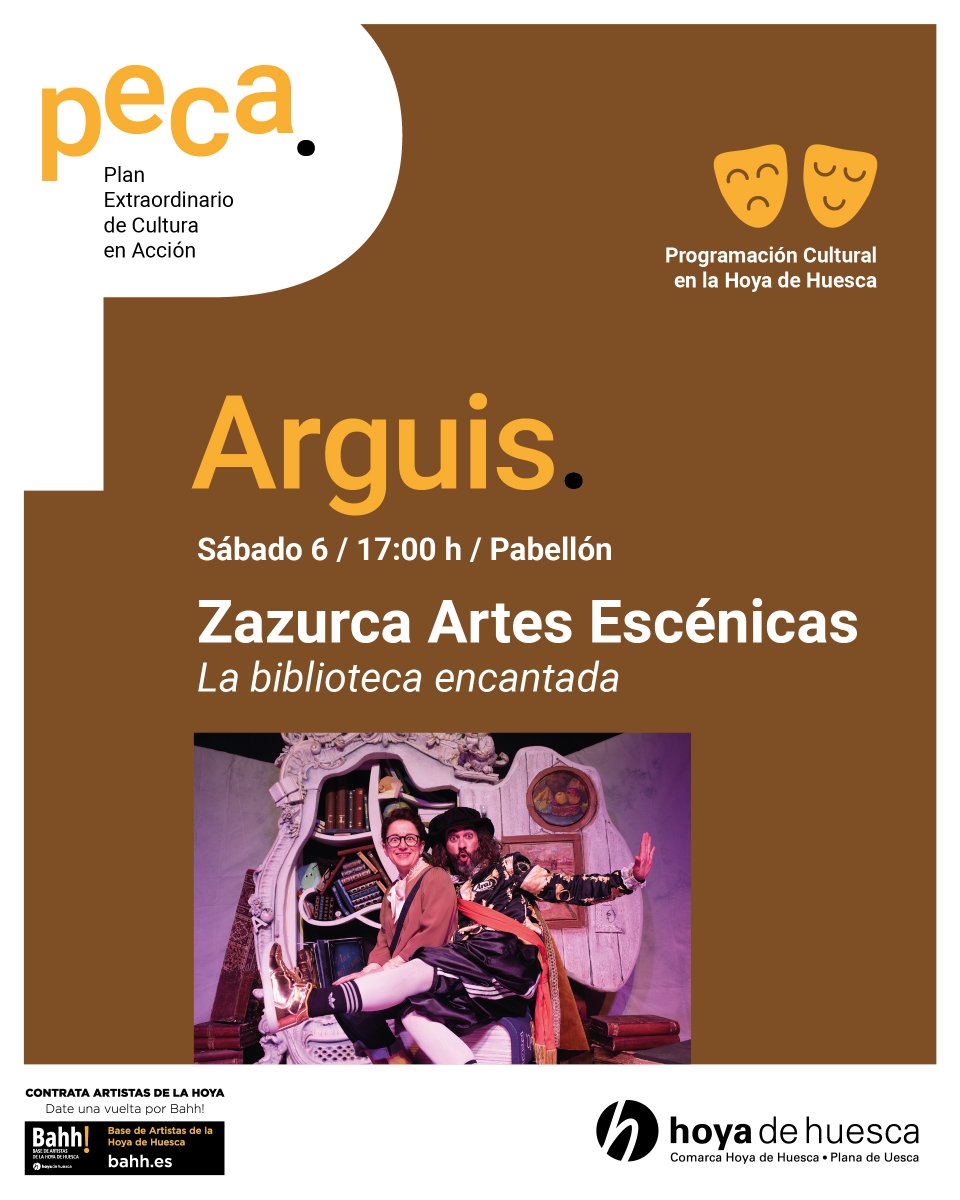 !Este sábado 6 de diciembre LA BIBLIOTECA ENCANTADA visitará #Arguis! Os esperamos a las 17:00 en el Pabellón Mpal gracias al PECA, Plan Extraordinario de Cultura en Acción de la Comarca Hoya de Huesca <a href="/CulturaHoya/">Cultura Hoya Huesca</a>  

#LaBibliotecaEncantada #PúblicoFamiliar