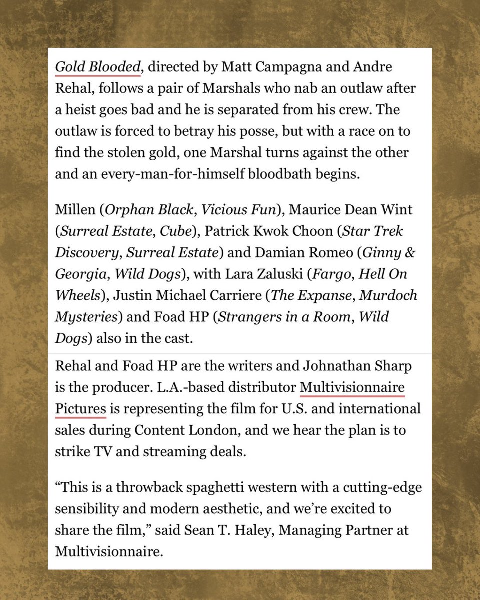 HighballTV's tweet image. 🚨 Breaking News via @Deadline: 🚨 
Gold Blooded, a new Western thriller starring #AriMillen, has been officially unveiled by @HighballTV and @MultiVisionnair Pictures at Content London. The project marks the latest collaboration between the two companies as they expand their…