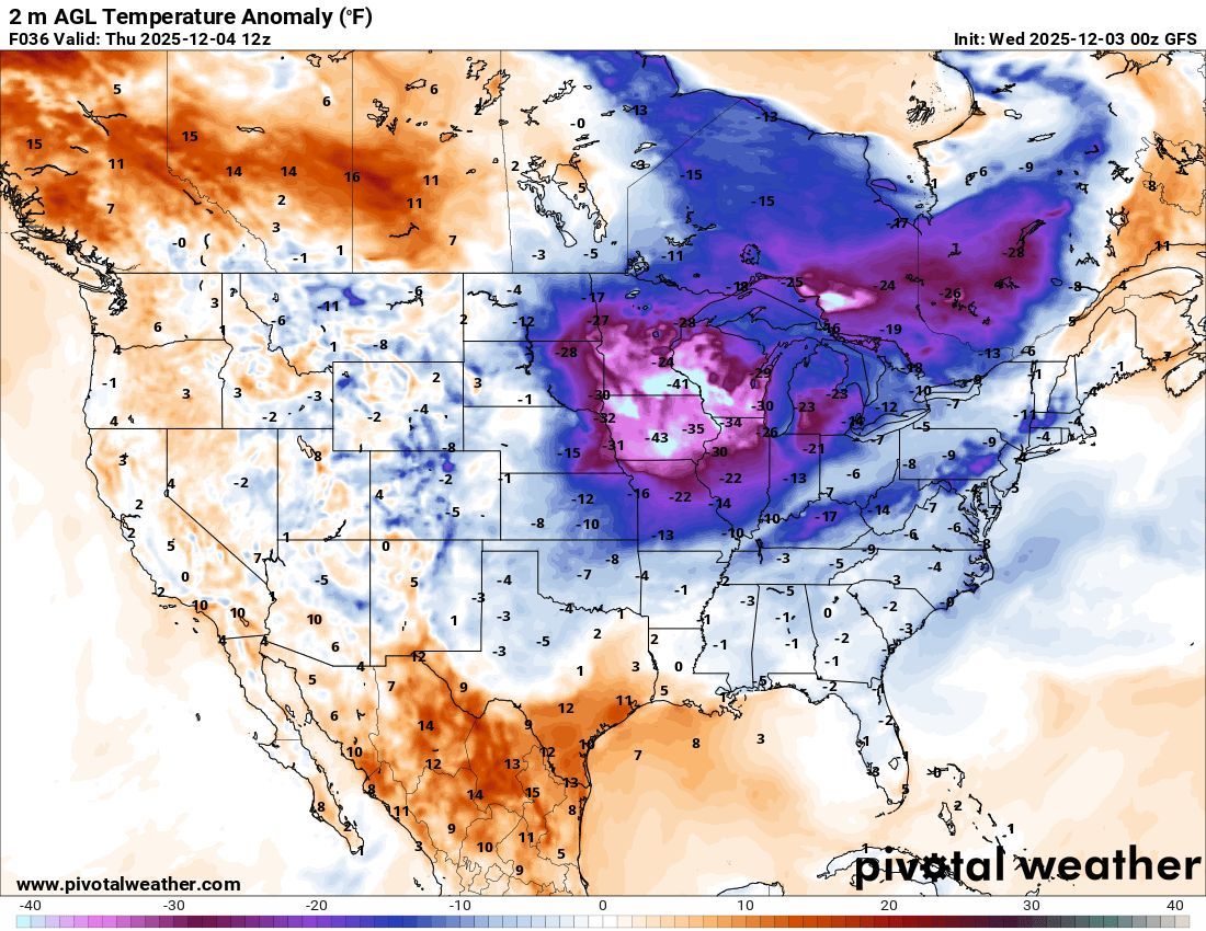 DOZENS OF RECORDS will be crushed Thursday and Friday! 

Temperatures will tumble up to 40° BELOW average with this intense shot of polar air!