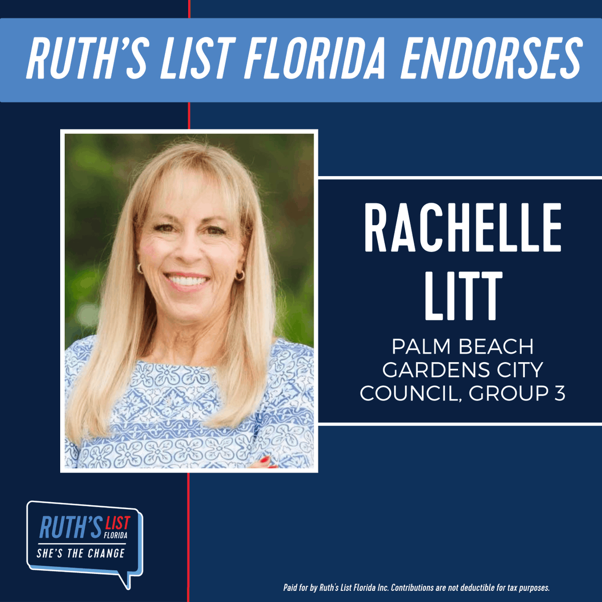 RuthsListFL's tweet photo. Announcing our endorsement of 3 exceptional pro-choice Democratic women in Florida! 

⭐ Jen Ahearn-Koch for Sarasota City Commission At-Large
⭐ Rachelle Litt for Palm Beach Gardens City Council Group 3
⭐ Erica Whitfield for Palm Beach County Commission District 2. https://t.co/BxsVNweilf