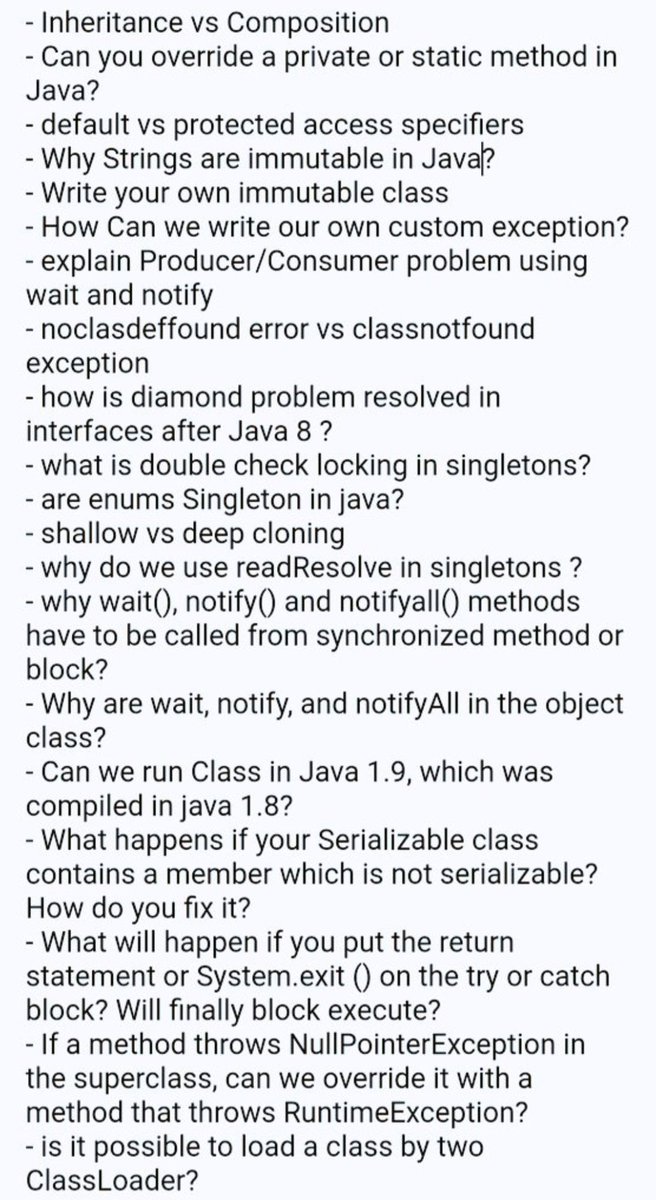 I found this mail that I sent to one of my juniors long back to what all questions he can expect in his Java interview .

Hopefully, you guys will find it helpful.👇