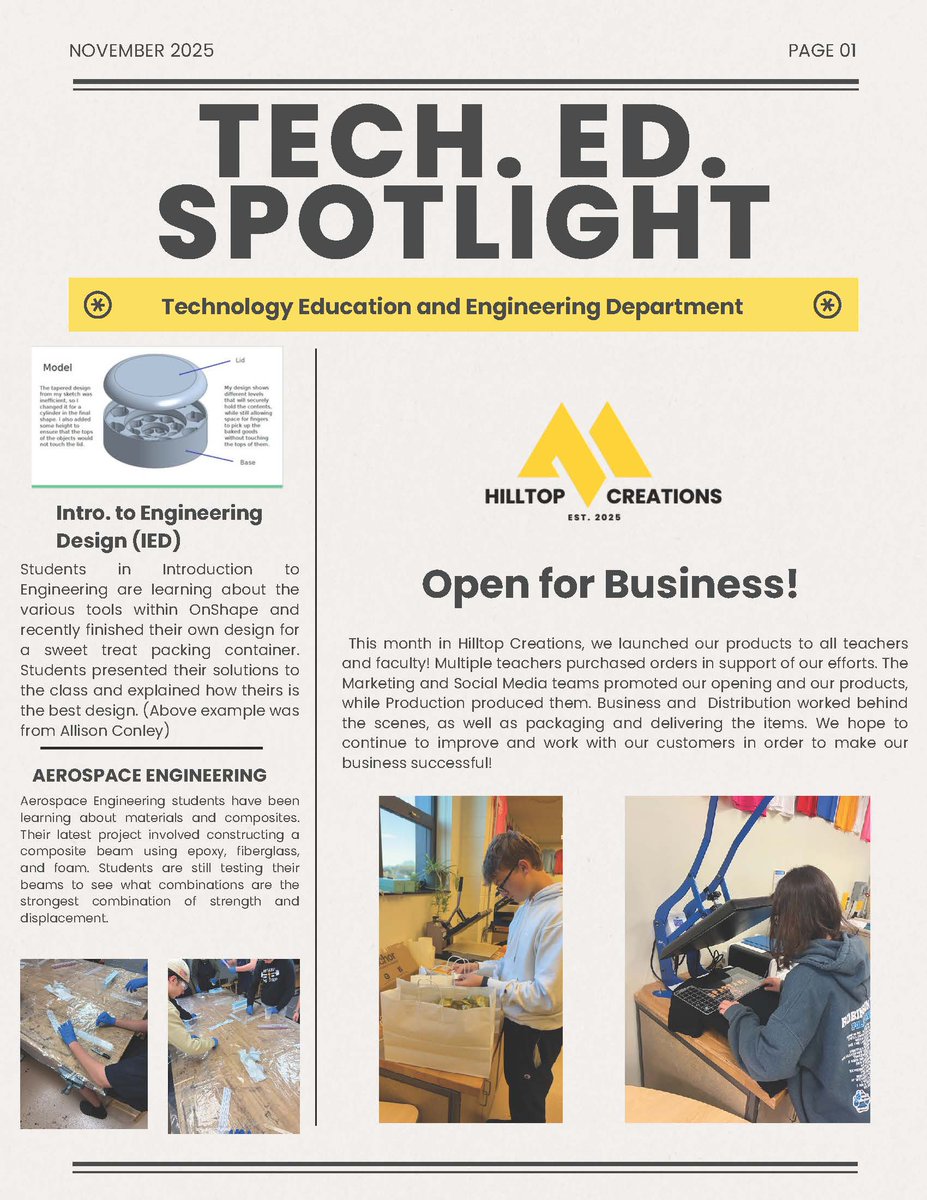 hilltopspartan's tweet photo. Check out the November Tech Ed Spotlight! Always lots of great things happening in our Technology Education and Engineering courses each day! #MontourProud https://t.co/p0udVUrjbI
