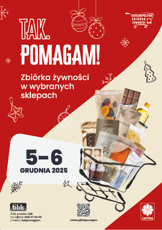#ŚWIĄTECZNAZBIÓRKAŻYWNOŚCI:
Już w najbliższy piątek i sobotę 5 i 6 grudnia 2025 roku wolontariusze <a href="/CaritasPolska/">Caritas Polska</a> będą prowadzić w sklepach #CarrefourPolska przedświąteczną zbiórkę żywności dla potrzebujących. To kolejna odsłona akcji #TakPomagam. Zapraszamy. Każdy może pomóc!
