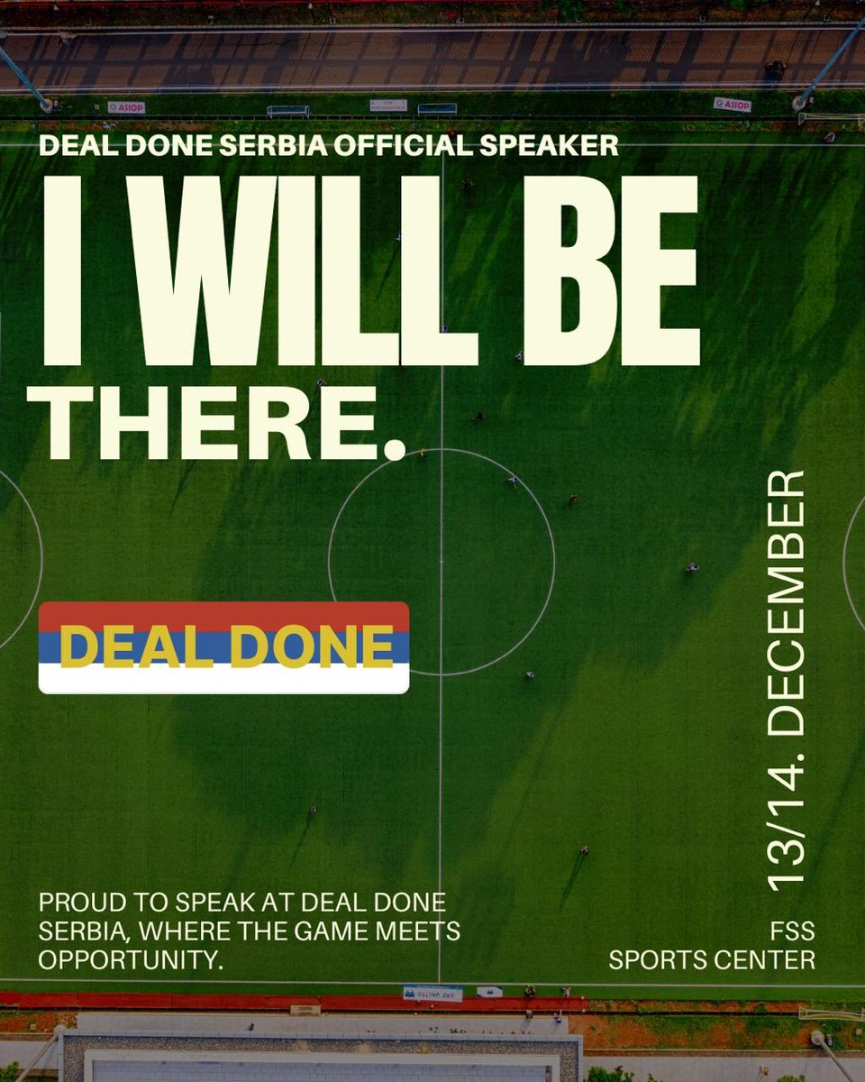 Looking forward to contributing to the growth of our sport.

Confirmed speaker at Deal Done Serbia.

See you next week in Belgrade.

#DealDone #Beograd