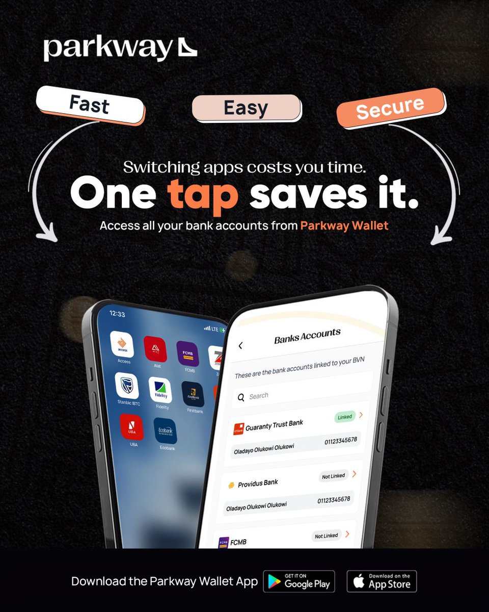 ParkwayNG's tweet image. Don&apos;t stress, just tap 😉 
Link all your bank accounts to your wallet and manage your funds easily in one place. 

Download the Parkway Wallet App today.

.
 #parkwaywallet #paymentsolutions #swiftpayments
