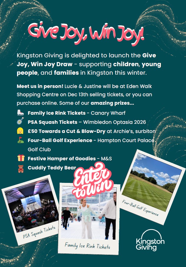 Win amazing festive prizes through #KingstonGiving and help local families, children, and young people in Kingston feel supported and connected this winter 💛
Tickets £5 each.
Enter today, winners announced mid-Dec 🎟️ ow.ly/5JjO50XBatn