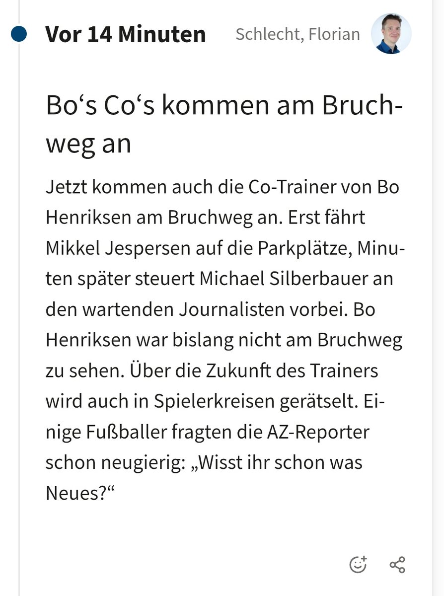 [AZ] Es wird echt immer unwürdiger:
Dass man nicht jeden Mist direkt an die Presse weiter gibt? Ok.
Aber dass dem Anschein nach selbst die Spieler komplett im Dunkeln tappen, ist ein Armutszeugnis. 
Soll Bo2, wenn sie niemanden finden, normal weitermachen? Was ist das?
#Mainz05