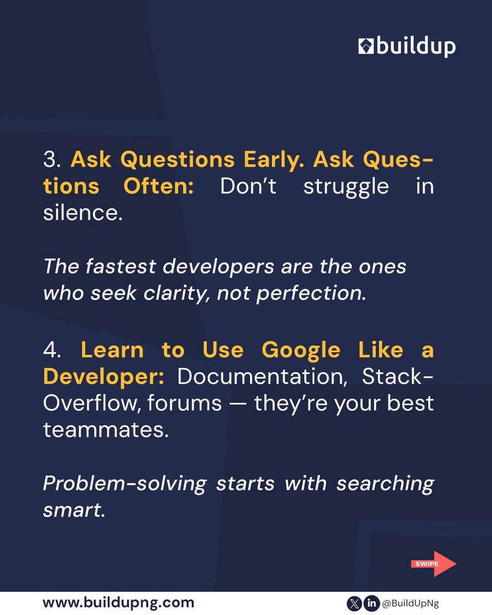 BuildUpNg's tweet image. Start applying these today — small steps compound into big growth.
Keep learning. Keep building. Keep improving. 
Join BuildUp buildupng.com

 #buildup #techlearning #juniordevelopers