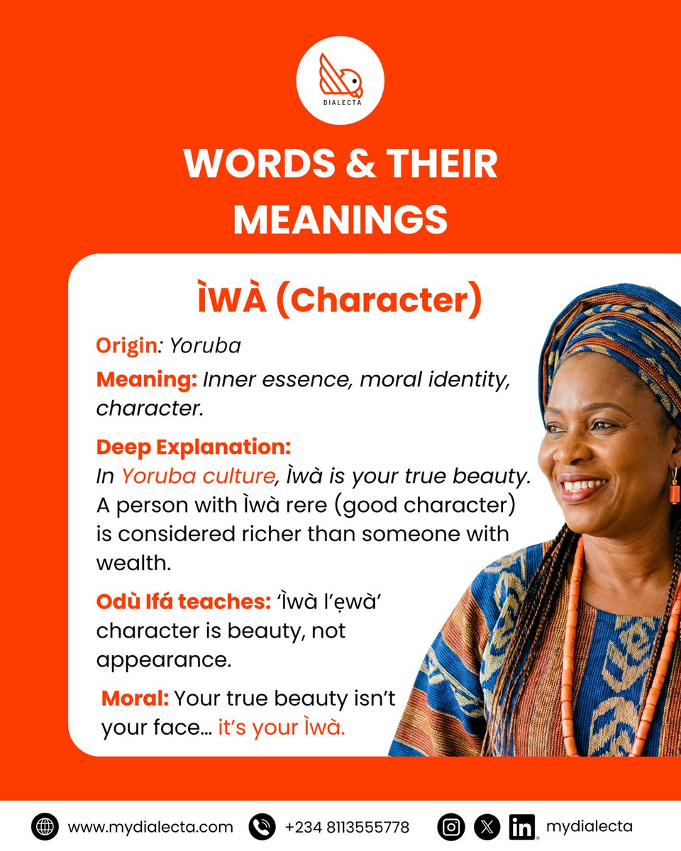 mydialecta's tweet photo. Your true beauty isn’t your face… it’s your Ìwà.
If you’re ready to truly understand your language, not just speak it, come learn with us at https://t.co/znEabQHEkZ.
#languageapp 2baba Fulham 2face Christmas #NightMarketTheMovie Zach Bryan Minister of Defence https://t.co/UfldzbBuIt