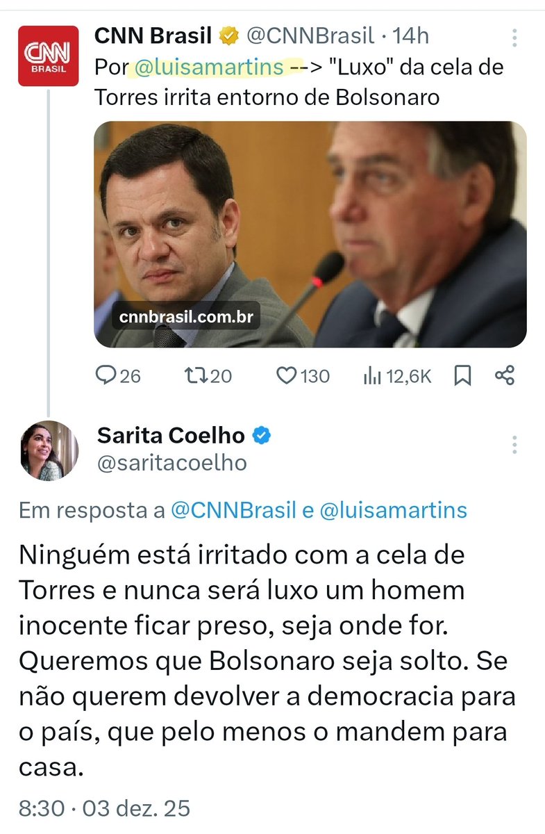 saritacoelho's tweet image. A Luisa Martins é porta-voz do STF.  Isso não é apuração. É recadinho dos ministros. Bolsonaro não está gostando de seu cubículo barulhento na PF? Olha que a gente pode te mandar para a Papuda, lá &quot;é um luxo&quot;.