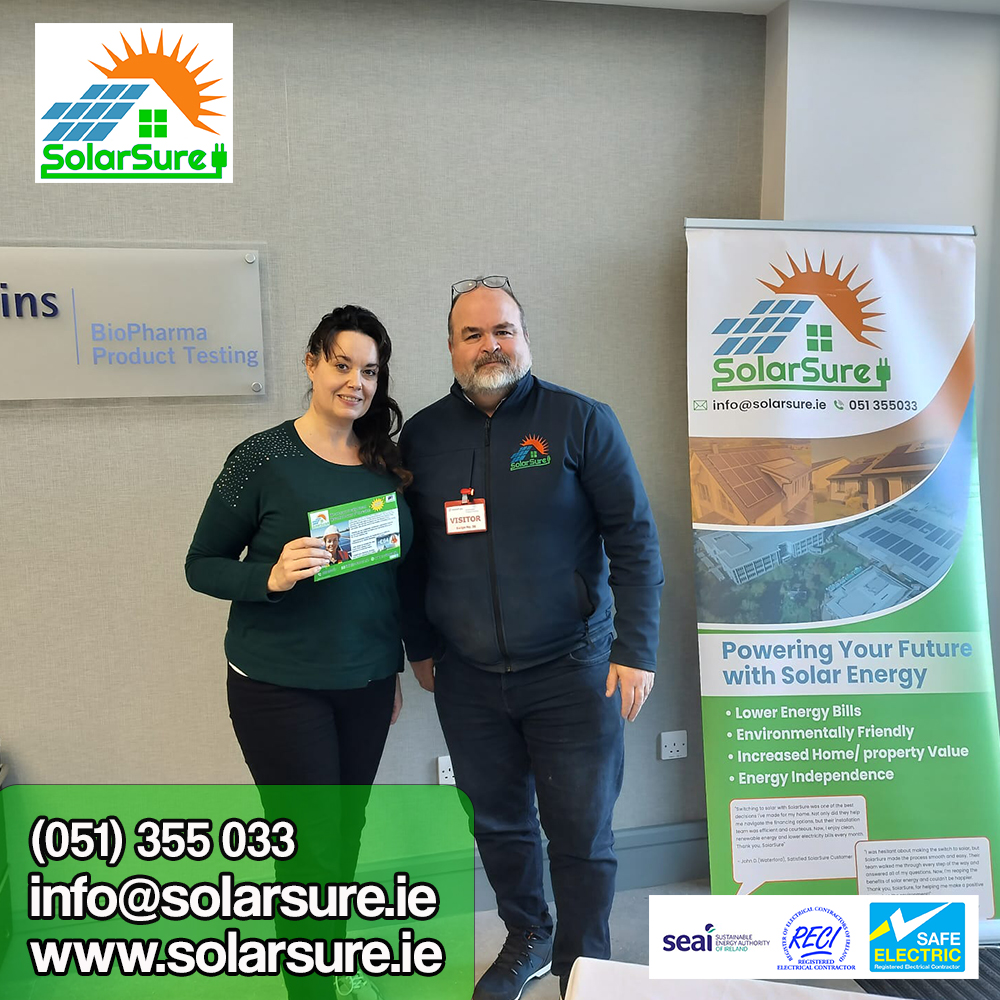 SolarSureIE's tweet photo. Great meeting with Phil Gaynor (COO) and Natalie Scott (Sustainability Manager) at Eurofins Pharma during Sustainability Week. Solarsure is proud to be their go-to partner for solar solutions and excited for what’s ahead. https://t.co/ig4L83BKDi
