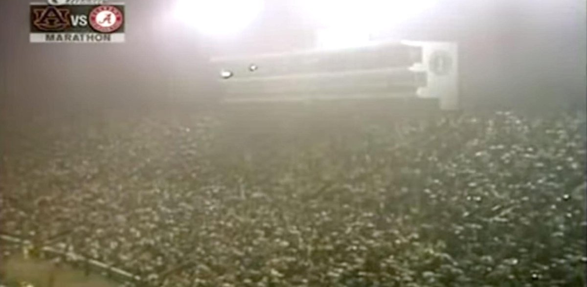 spann's tweet photo. ON THIS DATE IN 1983: The Iron Bowl was played at Legion Field on December 3, 1983; Ray Perkins first Iron Bowl after succeeding Coach Bear Bryant. The game started in beautiful warm sunshine after a stormy night of very heavy rains that caused severe flooding in the Birmingham area. 9.22 inches of rain fell at the National Weather Service Forecast Office, which was on Oxmoor Road at the time. 

In the second half, a line of severe thunderstorms was approaching western Jefferson County and a tornado warning was issued. The radar at Centreville showed a well defined hook echo heading directly toward the stadium. 

The game was not stopped. By ten minutes to go in the game, the rain was coming down in torrents as Auburn tried to control the ball and win the game in the horrible conditions as they clung to a 23-20 lead. The rain began to fall so heavily that you could barely see the field on the cameras.

Fortunately, the storm did not produce a tornado in western Birmingham, or the results would have been catastrophic. But later, the same storm dropped an F3 tornado that heavily damaged the Winn Dixie store and Sky City at Oxford's Blue Pond Shopping Center, killing two people. A total of seven tornadoes touched down across the state that afternoon and evening.

Auburn went on to win the game 23-20; Bo Jackson gained 256 yards rushing.