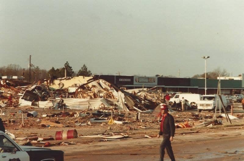 spann's tweet photo. ON THIS DATE IN 1983: The Iron Bowl was played at Legion Field on December 3, 1983; Ray Perkins first Iron Bowl after succeeding Coach Bear Bryant. The game started in beautiful warm sunshine after a stormy night of very heavy rains that caused severe flooding in the Birmingham area. 9.22 inches of rain fell at the National Weather Service Forecast Office, which was on Oxmoor Road at the time. 

In the second half, a line of severe thunderstorms was approaching western Jefferson County and a tornado warning was issued. The radar at Centreville showed a well defined hook echo heading directly toward the stadium. 

The game was not stopped. By ten minutes to go in the game, the rain was coming down in torrents as Auburn tried to control the ball and win the game in the horrible conditions as they clung to a 23-20 lead. The rain began to fall so heavily that you could barely see the field on the cameras.

Fortunately, the storm did not produce a tornado in western Birmingham, or the results would have been catastrophic. But later, the same storm dropped an F3 tornado that heavily damaged the Winn Dixie store and Sky City at Oxford's Blue Pond Shopping Center, killing two people. A total of seven tornadoes touched down across the state that afternoon and evening.

Auburn went on to win the game 23-20; Bo Jackson gained 256 yards rushing.