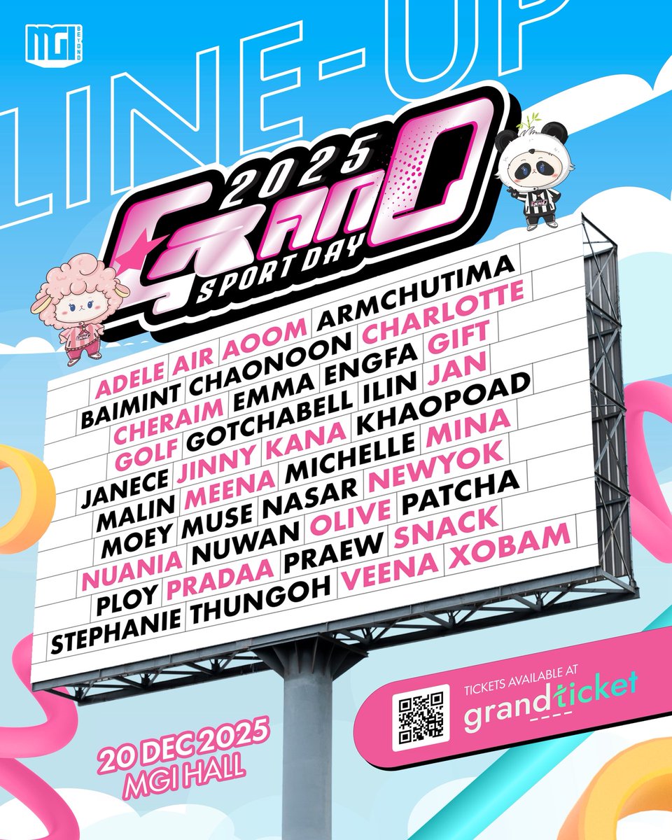 MGIBeyond's tweet image. พร้อมลุยสนามไปกับ Pinky Sheep และ Black Panda ในงาน GRAND SPORT DAY 2025 ! เตรียมปลดปล่อยพลังเชียร์ให้สุดเสียง และมันส์ไม่ยั้งตลอดทั้งงาน 🎉🏀

🎫 สามารถซื้อบัตรได้ที่ grandticket.net
🎥 PRIVATE GROUP 399 THB 

#GrandSportDay2025
#GrandSportParty2025
#MissGrandThailand…