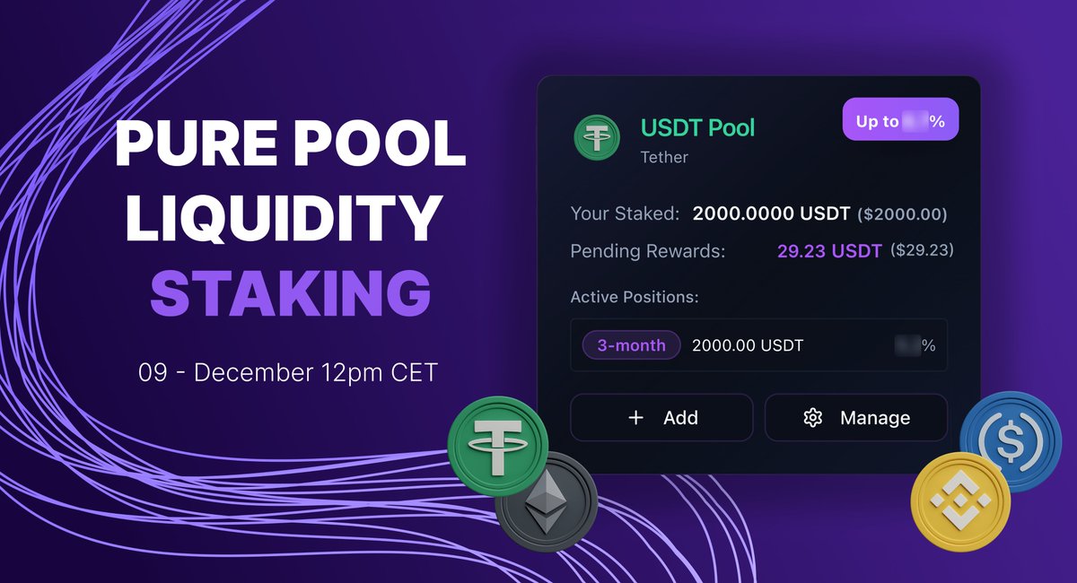 PRDT_Finance's tweet photo. Get ready, the next evolution of staking lands Dec 9 at 12pm CET.

With Pure Pools Liquidity Staking, you can stake USDT, USDC, BNB, ETH, SOL & POL and earn yields paid in the same currency.

With four years of consistent performance metrics, projected APRs will rank among the strongest in DeFi.

Big things coming. Stay tuned. 🔥
