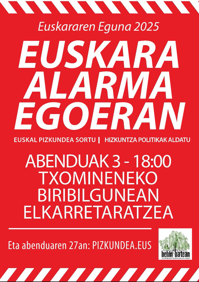 BehinBatean's tweet photo. Lagunok, gaur hitzordu garrantzitsua dugu Donostiako Txominenea auzoan!

Euskal Pizkundea sortu, hizkuntza politikak aldatu!

Zatoz #EuskararenEguna gurekin borobiltzera! https://t.co/mRWdwDBA7L