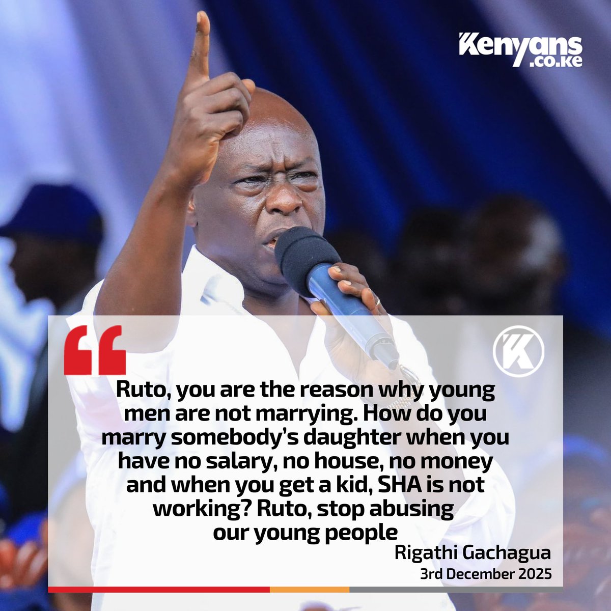 Ruto, you are the reason why young men are not marrying - Gachagua