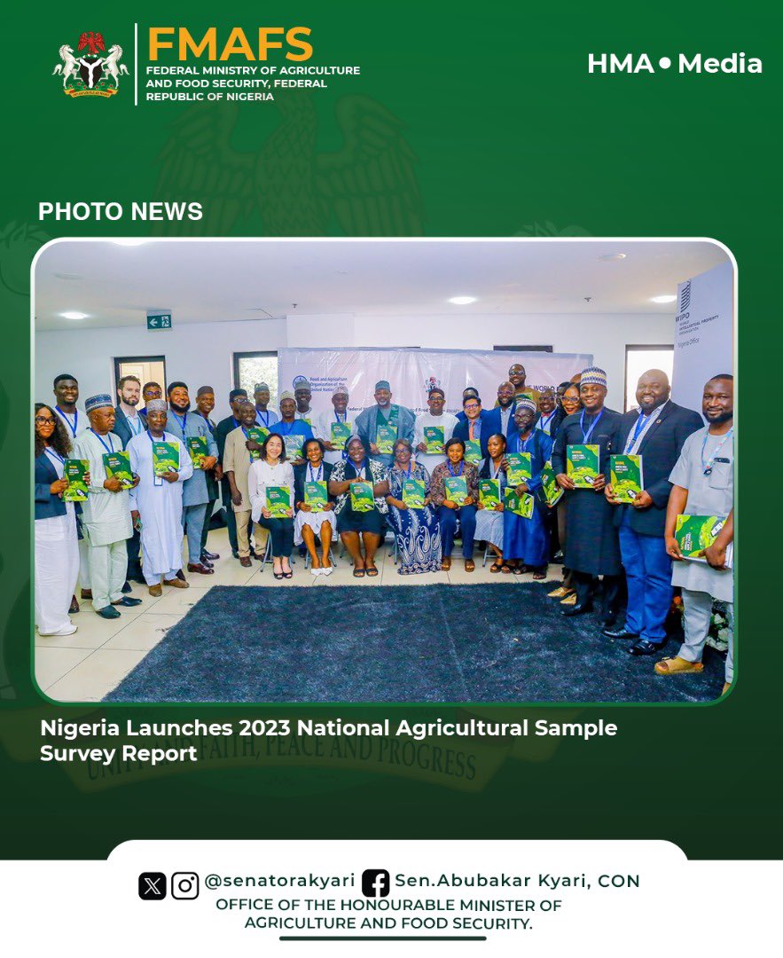 SenatorAKyari's tweet photo. We have officially launched the National Agricultural Sample Survey (NASS) 2023 Report at the United Nations Building in Abuja.

The survey, conducted with the NBS, FAO, and World Bank, provides detailed insights across all states on crops, livestock, fisheries, and forestry. Key findings show cassava leading major-season production with over 21 billion kg, while onions topped the minor season with 2.67 billion kg.

This data will guide smarter policies and targeted interventions as we advance President Bola Ahmed Tinubu, GCFR’s, Renewed Hope Agenda. I appreciate all partners and especially our hardworking farmers whose efforts continue to sustain our nation.