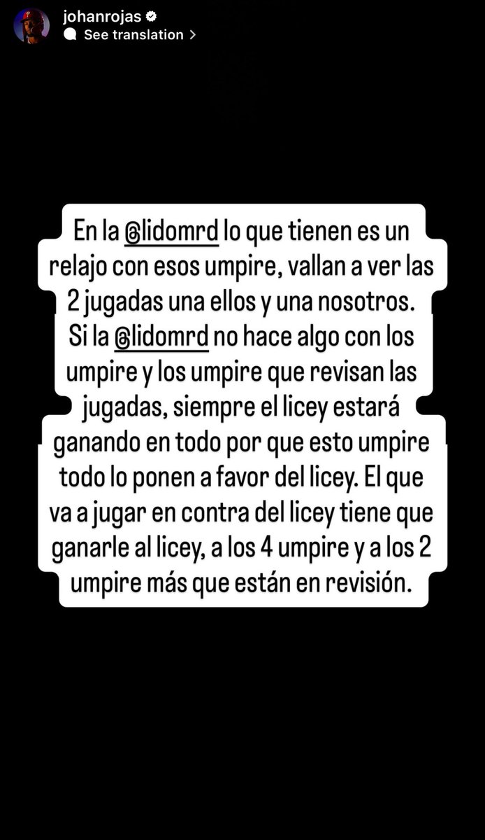 From #Phillies Johan Rojas on the Dominican baseball league: In the <a href="/LIDOMRD/">LIDOM</a> they’ve got a mess with those umpires. Go watch the two plays one for them and one for us.