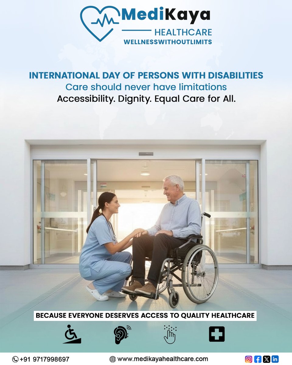 MedikayaHC's tweet photo. Care has no limits.  On this International Day of Persons with Disabilities, we stand for accessibility, dignity, and equal healthcare for all. Because everyone deserves quality care. 

 #WellnessWithoutLimits #AccessibilityMatters #MedikayaHealthcare  #MedicalTourism https://t.co/IOyg2cSlzE