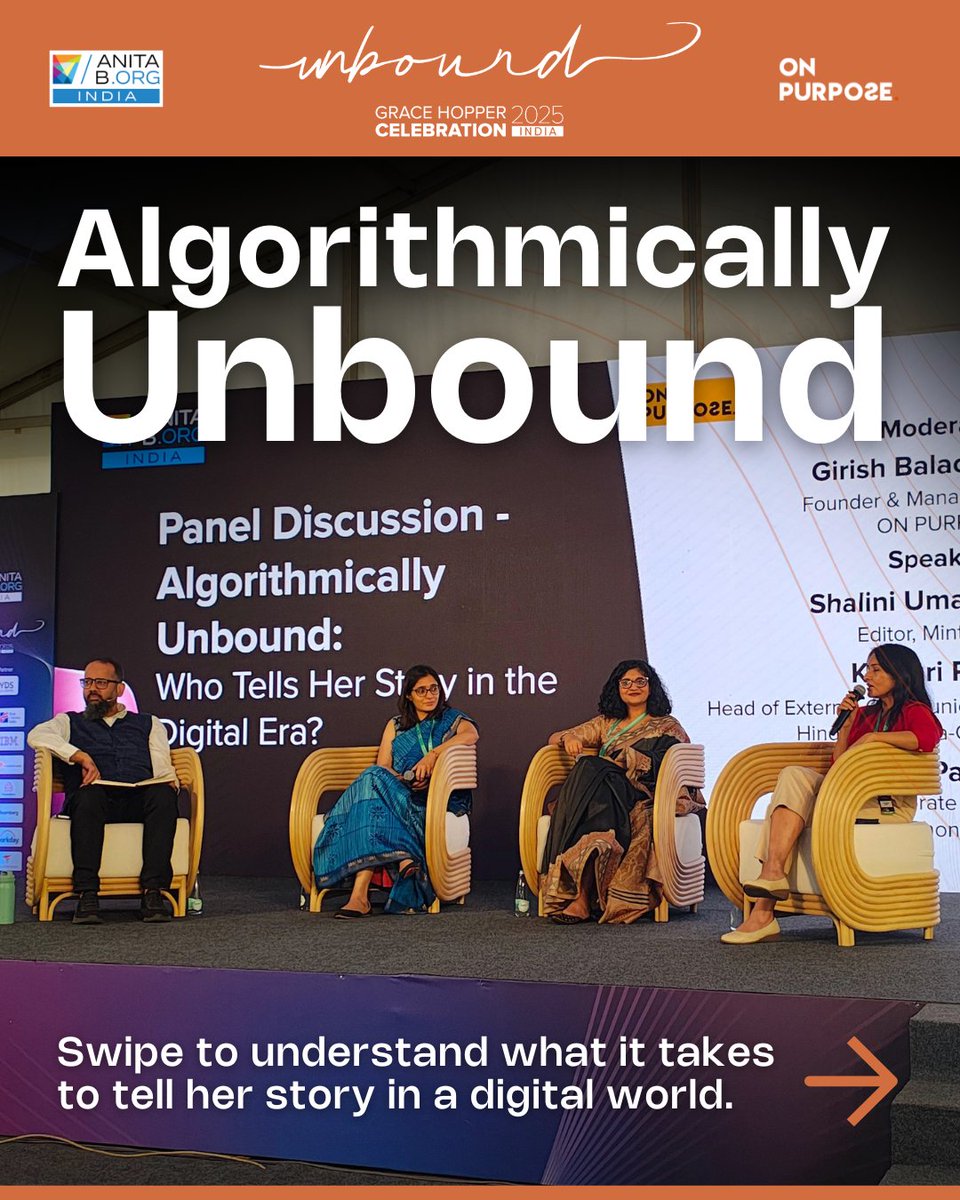 OnPurposeComms's tweet photo. Three perspectives. One shared truth: stories in the digital era are shaped by visibility, intention and clarity.

At GHCI 2025, @Priyeah13 @kasturipaladhi and @shalinimb reflected on how algorithms, platforms and messaging guide which narratives rise and which get left behind. https://t.co/IXFAptQhi7