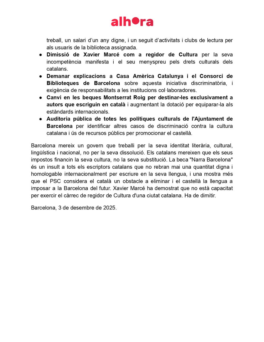 El PSC de Barcelona paga tres vegades més per escriure sobre la ciutat als autors estrangers en llengua castellana que als autors catalans per fer-ho en català. 

Acabem amb el colonialisme gens banal dels socialistes. <a href="/alhora_cat/">Alhora</a> ho tenim clar: alhora.cat/psc-autors-lla…