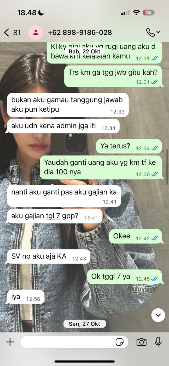 HELP RT!

SCAMMER PINPRI AMANDA AMELIA
Ngakunya korbannya denny setiawan, janji mau balikin dan tngg jwb atas kebodohannya tp smp skrg gaada itikad baik sama sekali! 

Di td apabila yg bersangkutan melakukan kewajibannya! 
#scammer #pinpri #zonauang️