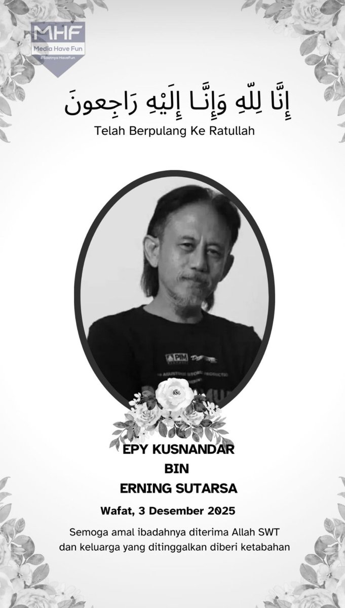 media_havefun's tweet photo. Kabar duka dari dunia Entertainment telah berpulang Senior Epy Kusnandar. Salah satu Aktor Komedian. 

#epykusnandar #meninggaldunia #saatnyaberduka #yky https://t.co/DSlpMuy49v